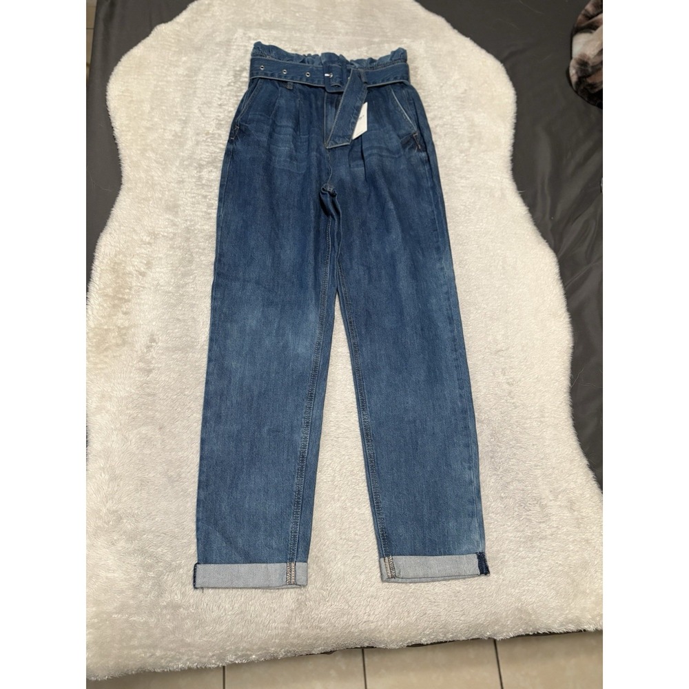 Forever 21 Womens‎ Blue Denim Paper Bag Denim Jeans Size Medium Belt High Waist